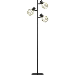 Lampadaire design industriel 3 ampoules max. 40W H.169 cm abat-jour cage métal noir