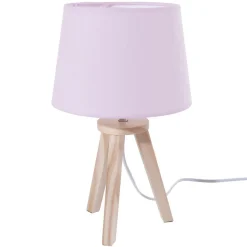 Lampe de chevet en bois sur 3 pieds - H. 30,5 cm - Rose