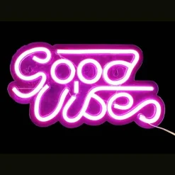 Lampe Led Effet Néon Good Vibes 33cm Rose