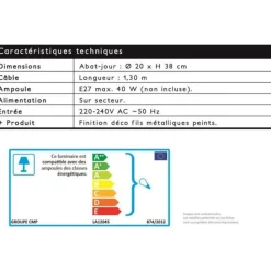 Lampe Suspension Haute Cage 38cm Cuivre