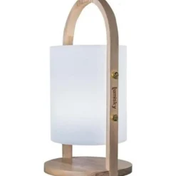 Lanterne LED Woody - LUMISKY - Blanc - Design scandinave - Poignée en bois naturel - Autonomie 10h
