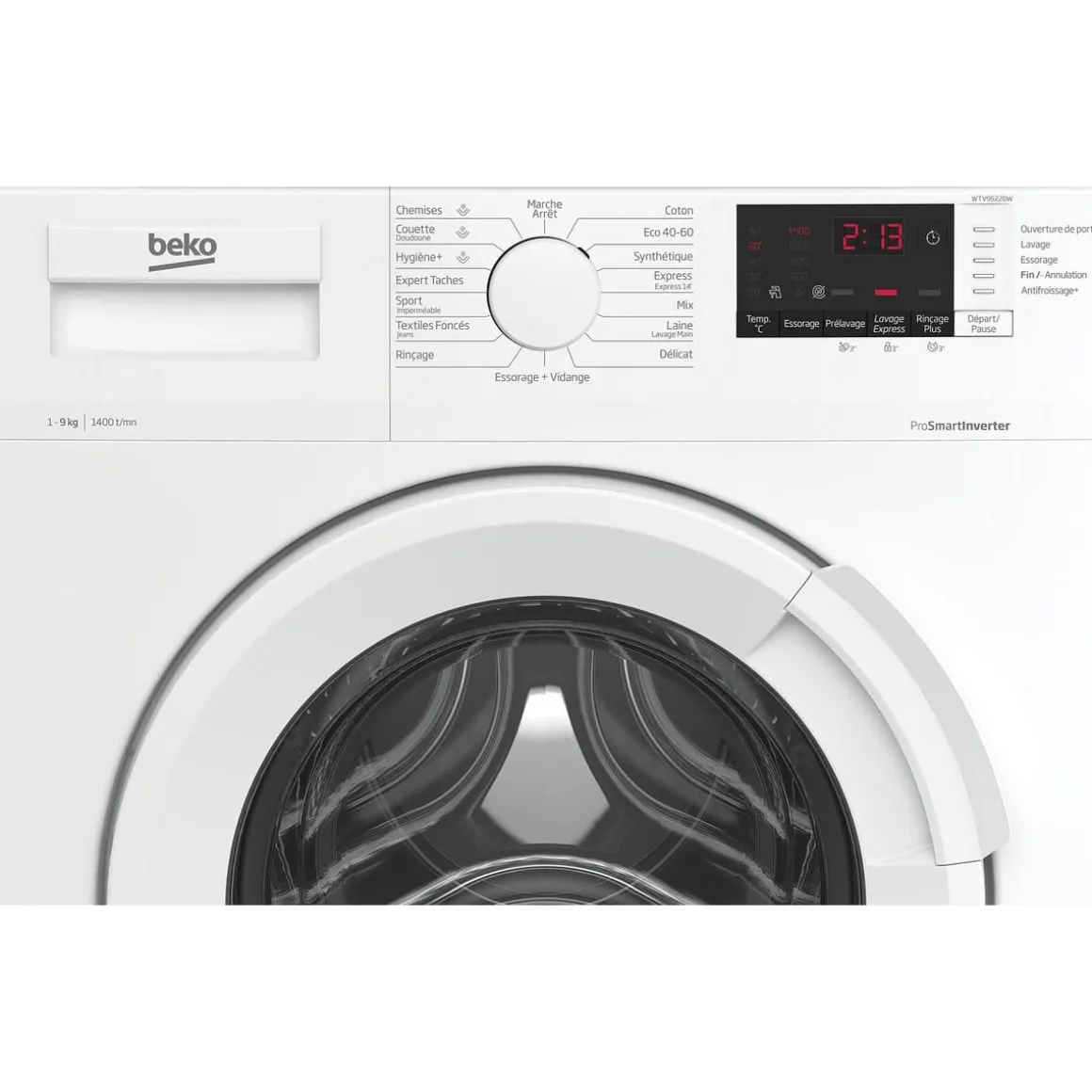 Lave linge hublot à induction WTV95220W, 9 kg, 1400 T/min, A