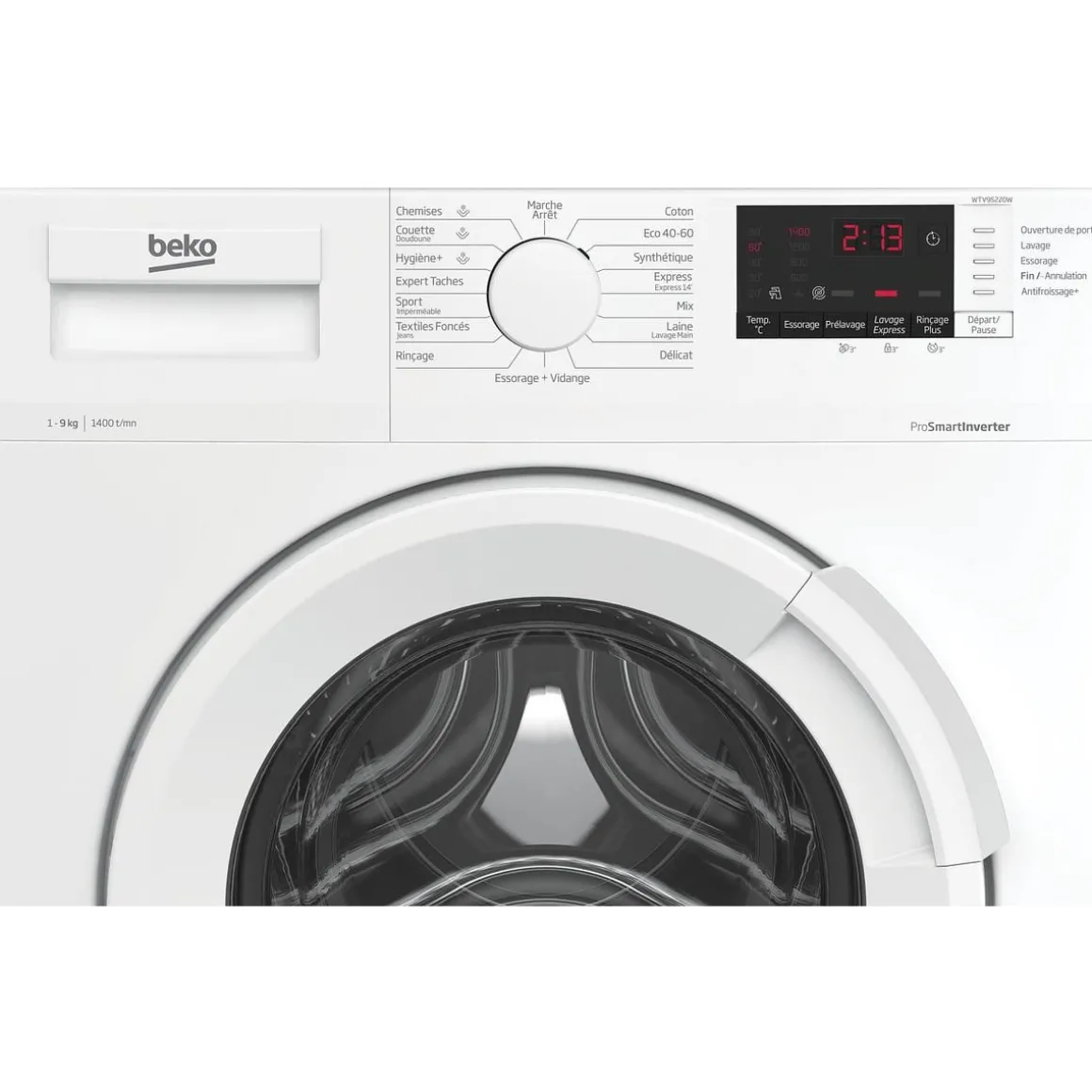 Lave linge hublot à induction WTV95220W, 9 kg, 1400 T/min, A