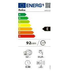 Lave-vaisselle 60cm 12 couverts 49db - ADP 1212 X
