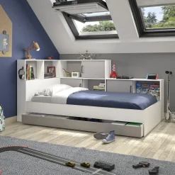 Lit 1 place avec 1 tiroir et rangements 90x200 cm LOUANE