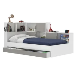 Lit 1 place avec 1 tiroir et rangements 90x200 cm LOUANE