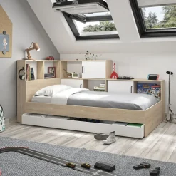 Lit 1 place avec 1 tiroir et rangements 90x200 cm LOUANE