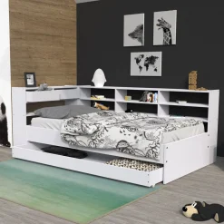 Lit 90 x 190 cm blanc avec rangements BLADE