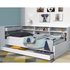 Lit 90 x 190 cm blanc avec rangements BLADE