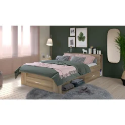 Lit 140 x190 cm avec tête de lit et rangements ILIAN