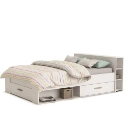 Lit 140 x190 cm avec tête de lit et rangements ILIAN