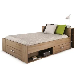 Lit 140 x190 cm avec tête de lit et rangements ILIAN