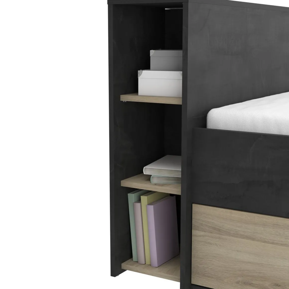 Lit 140 x190 cm avec tête de lit et rangements ILIAN