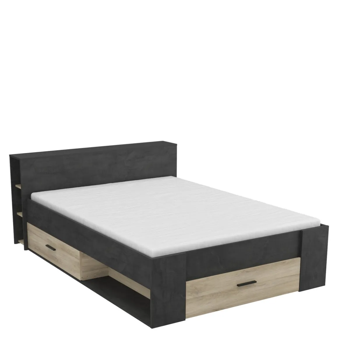 Lit 140 x190 cm avec tête de lit et rangements ILIAN