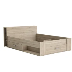 Lit 140 x190 cm avec tête de lit et rangements ILIAN