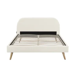 Lit adulte avec tête de lit arrondie tissu laine bouclée 140x190 cm ALMA