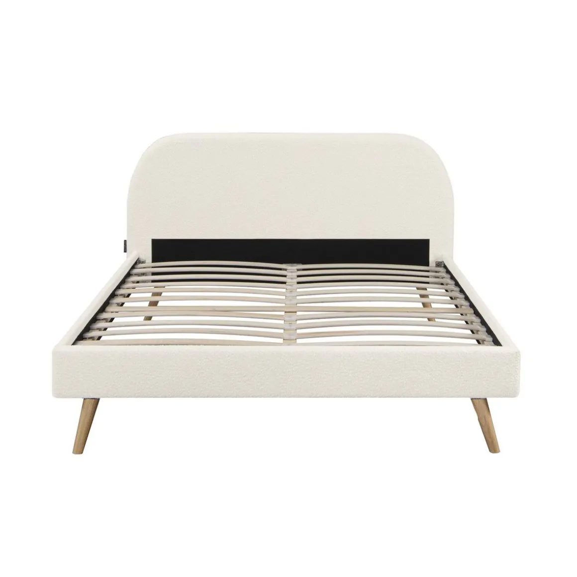 Lit adulte avec tête de lit arrondie tissu laine bouclée 140x190 cm ALMA