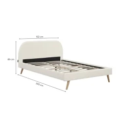 Lit adulte avec tête de lit arrondie tissu laine bouclée 140x190 cm ALMA