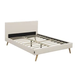 Lit adulte scandinave avec tête de lit velours cotelés 140x190 cm JULIETA