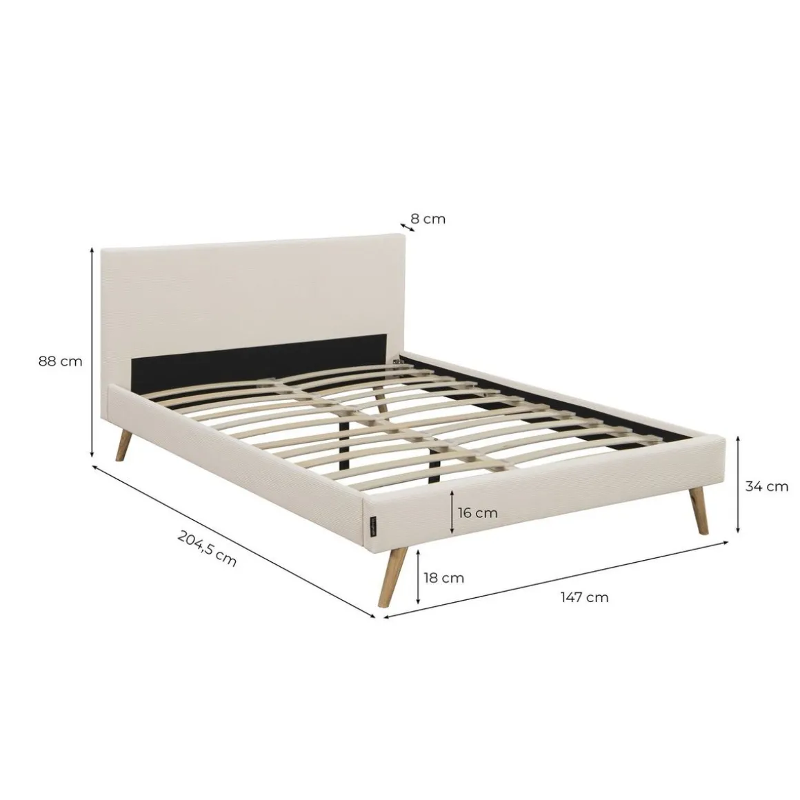 Lit adulte scandinave avec tête de lit velours cotelés 140x190 cm JULIETA