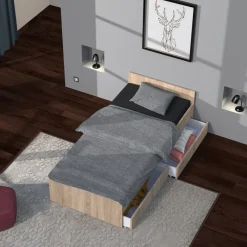 Lit avec rangements 90x190 cm, 2 tiroirs et tête de lit CAMA