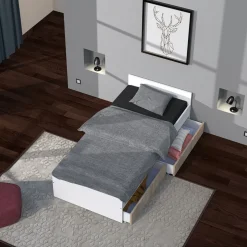 Lit avec rangements 90x190 cm, 2 tiroirs et tête de lit CAMA
