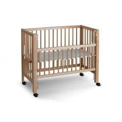 Lit bébé à barreaux cododo Maxi Boxspring en hêtre massif naturel 50x90 cm