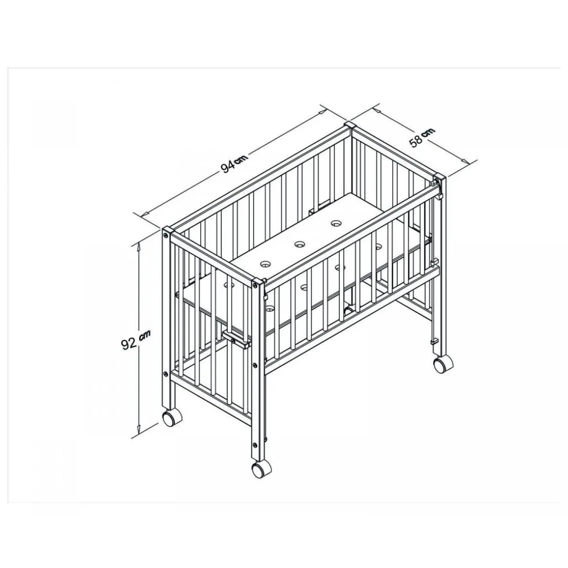 Lit bébé à barreaux cododo Maxi Boxspring en hêtre massif naturel 50x90 cm