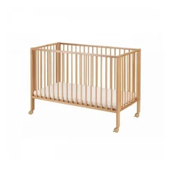 Lit bébé à barreaux pliable 60x120 cm en hêtre massif naturel