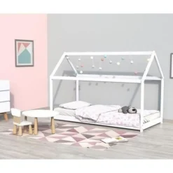 Lit cabane enfant en bois massif 70 x 140 cm LOUIS