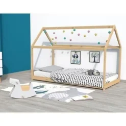 Lit cabane enfant en bois massif 70 x 140 cm LOUIS