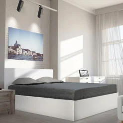 Lit coffre avec sommier relevable et tête de lit 140x190 cm MADRID