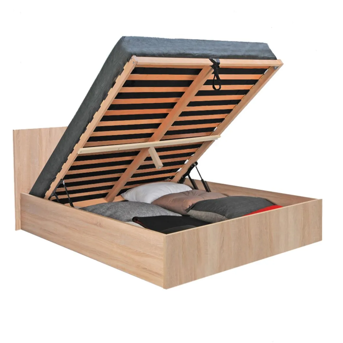 Lit coffre avec sommier relevable et tête de lit 140x190 cm MADRID