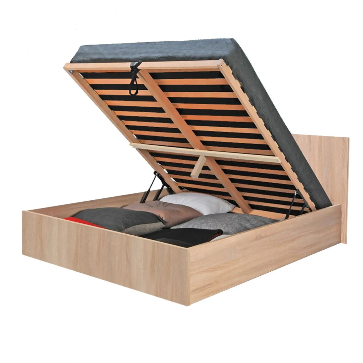 Lit coffre avec sommier relevable et tête de lit 140x190 cm MADRID