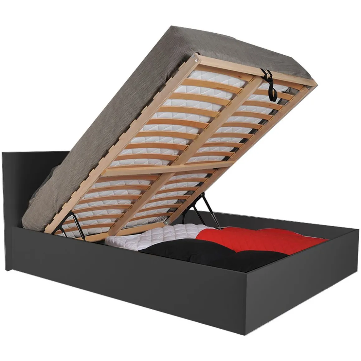 Lit coffre avec sommier relevable et tête de lit 140x190 cm MADRID