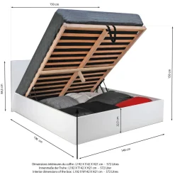 Lit coffre avec sommier relevable et tête de lit 140x190 cm MADRID