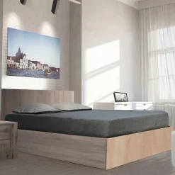 Lit coffre avec sommier relevable et tête de lit 140x190 cm MADRID