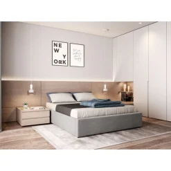 Lit coffre tissu avec sommier relevable 160x200 cm LEO