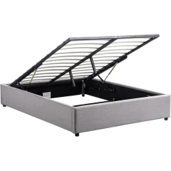 Lit coffre tissu avec sommier relevable 160x200 cm LEO
