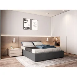 Lit coffre tissu avec sommier relevable 160x200 cm LEO