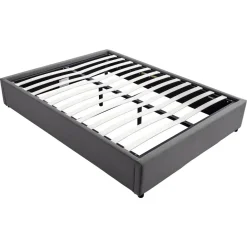 Lit coffre tissu avec sommier relevable 160x200 cm LEO