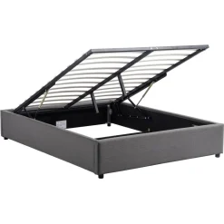 Lit coffre tissu avec sommier relevable 160x200 cm LEO