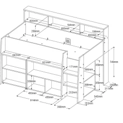 Lit combiné mi hauteur sommier inclus 90x200cm GREG