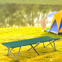 Lit de camp lit d'appoint pliable 193 x 64 x 40 cm avec sac de transport polyester Oxford métal vert et gris