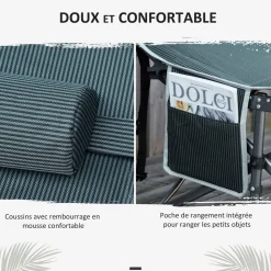 Lit de camp lit d'appoint pliable dim. 188L x 64,5l x 53H cm pochette rangement, tétière, sac de transport inclus métal Oxford gris