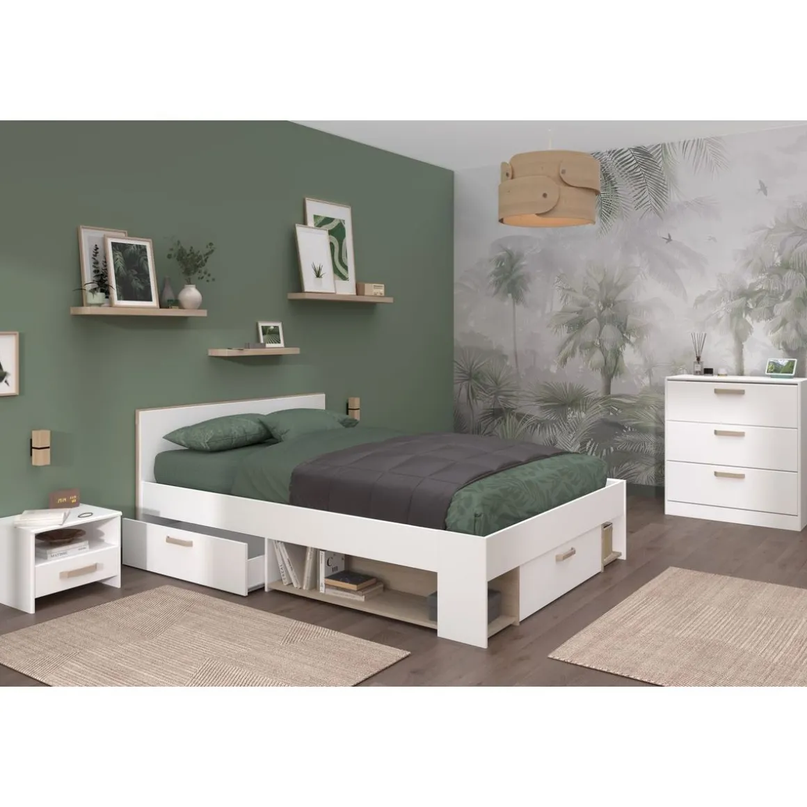 Lit double avec rangements 140X190/200 cm SANDRINE