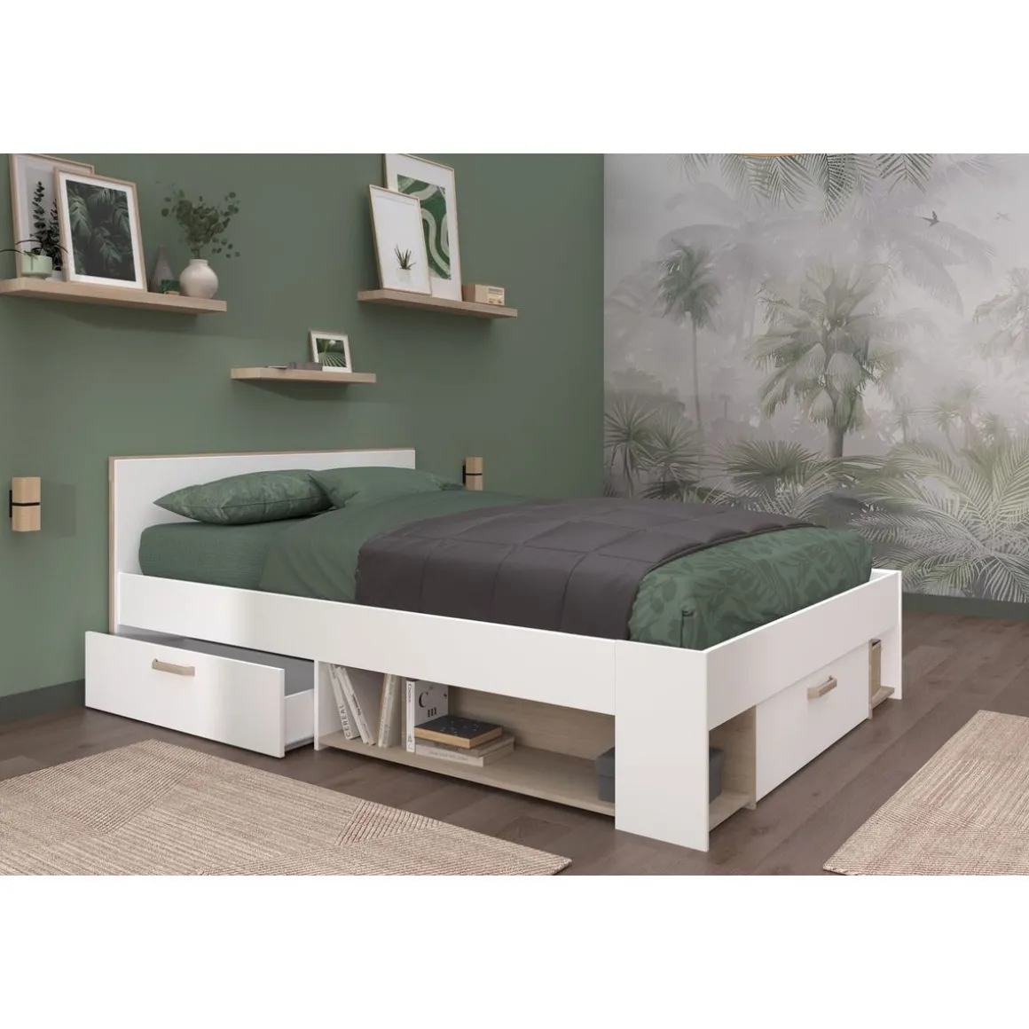 Lit double avec rangements 140X190/200 cm SANDRINE