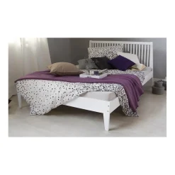 Lit double en bois massif 140x200cm blanc pin lit futon a lattes cadre de lit