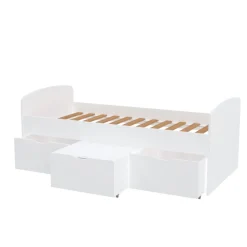 Lit enfant 90 x 190 cm + 3 tiroirs dont 1 table basse + 1 sommier laqué blanc SIA