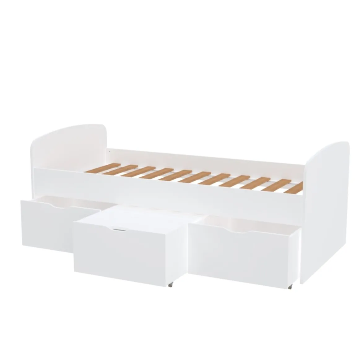 Lit enfant 90 x 190 cm + 3 tiroirs dont 1 table basse + 1 sommier laqué blanc SIA